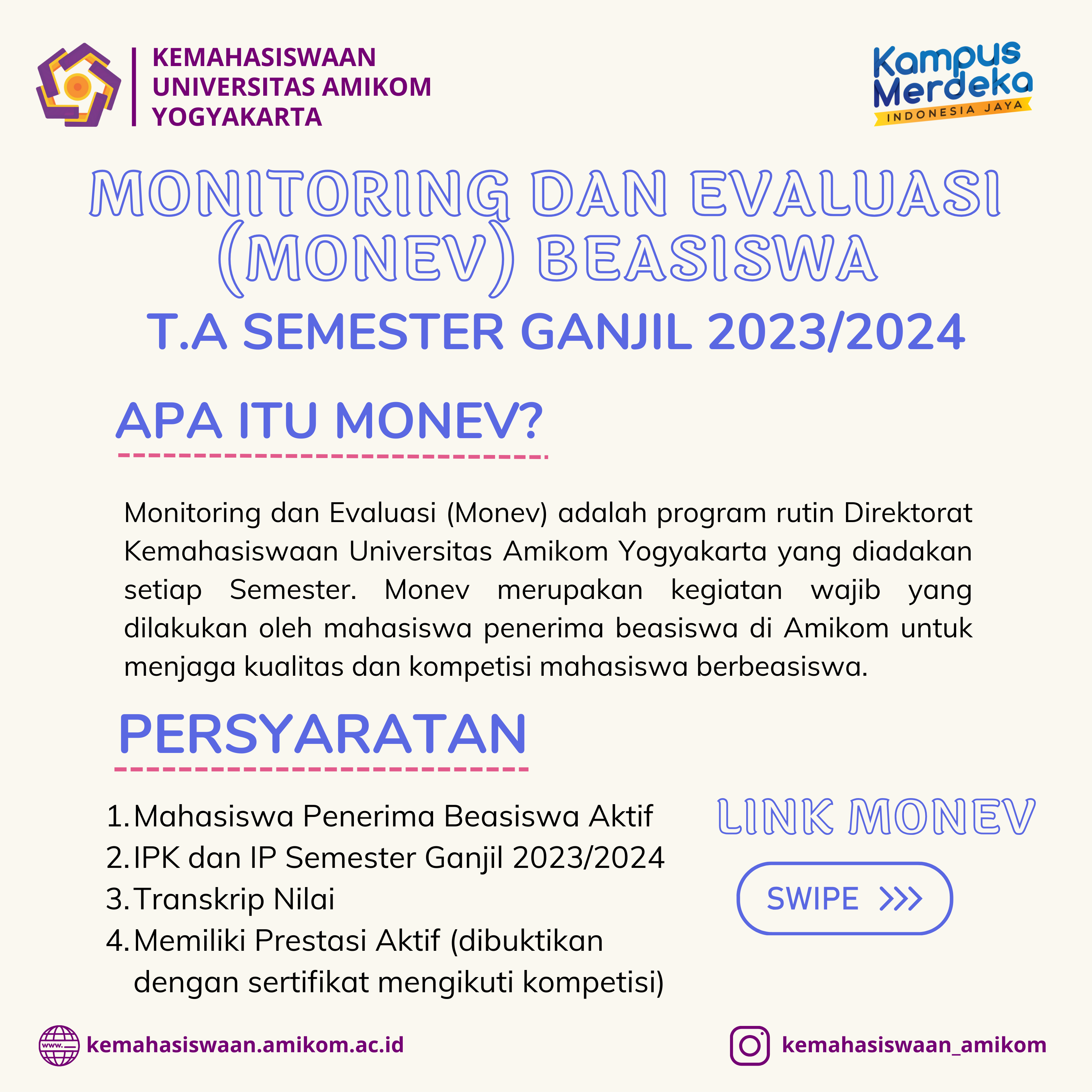 Monitoring dan Evaluasi (Monev) Beasiswa Semester Ganjil T.A 2023/2024