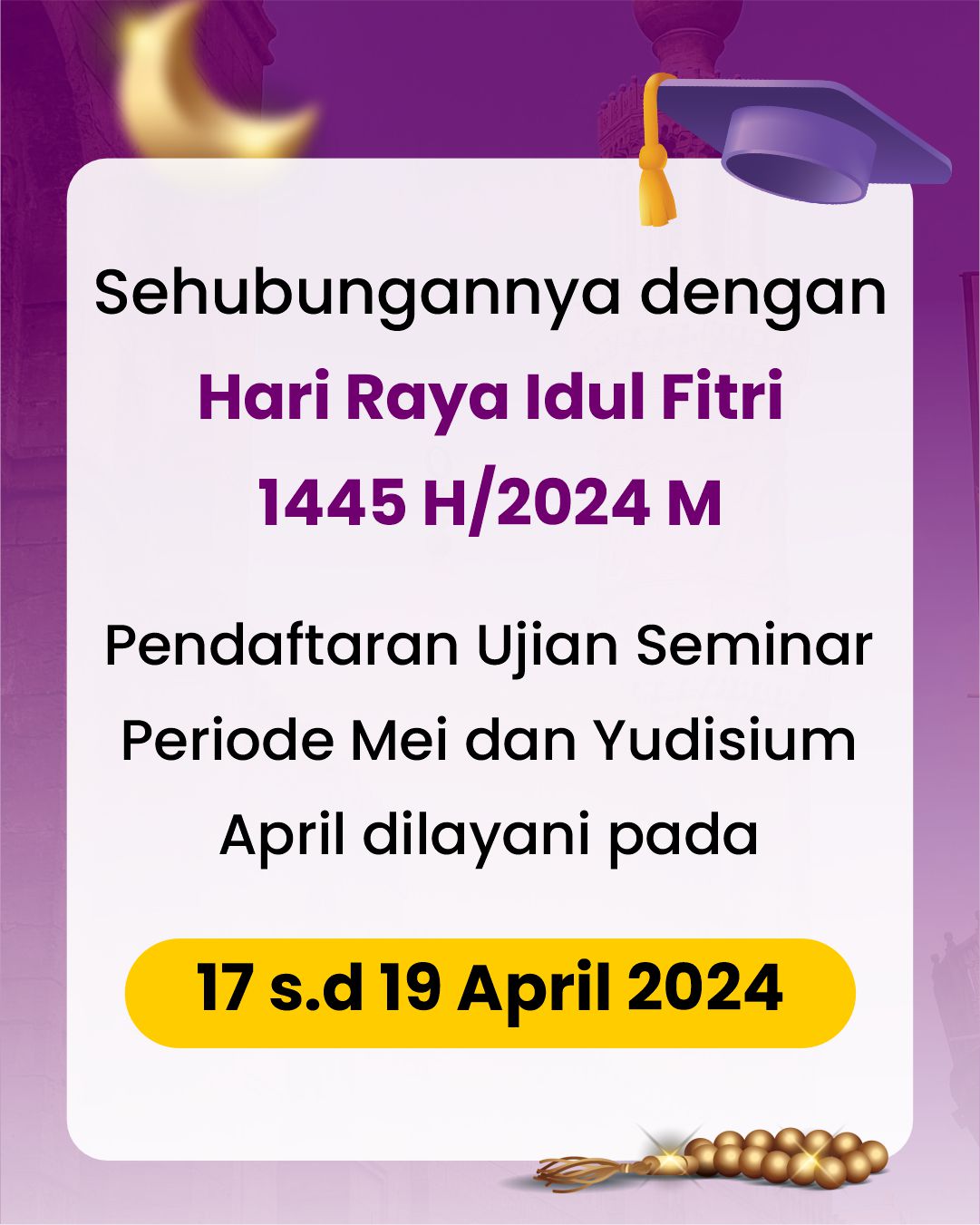 Penyesuaian Agenda Kegiatan Seminar Tesis Periode Mei 2024 dan Yudisium April 2024