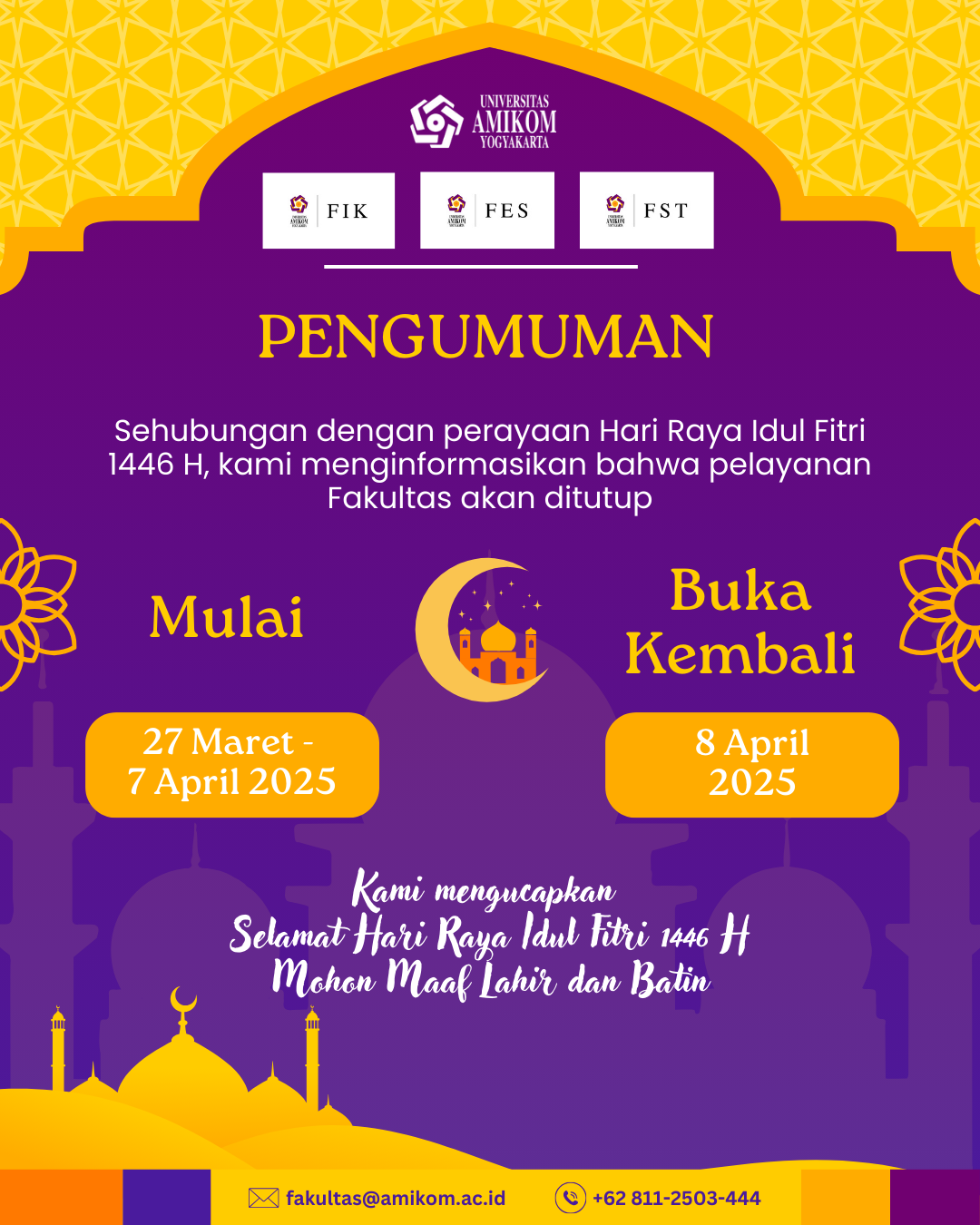 Informasi Pelayanan Cuti Bersama dan Hari Raya Idul Fitri 1446 H