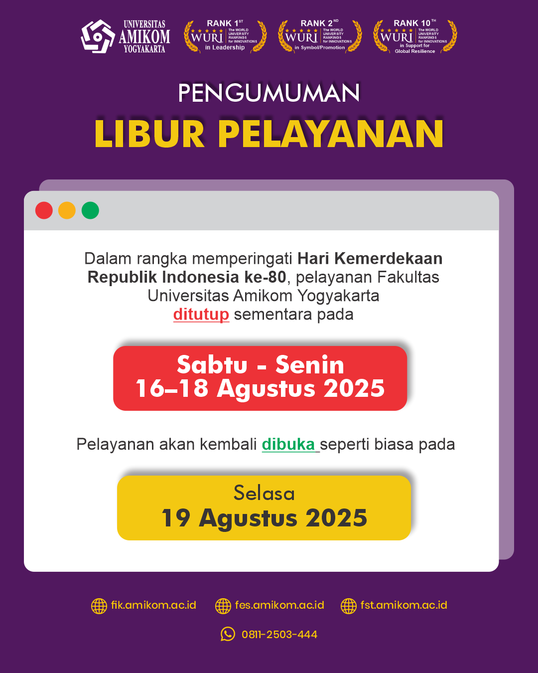 PENGUMUMAN LIBUR PELAYANAN