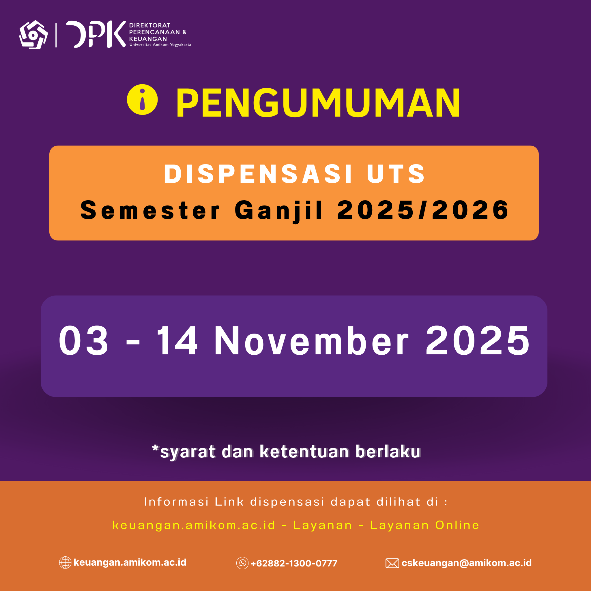 INFORMASI DISPENSASI UTS SEMESTER GANJIL 2025/2026