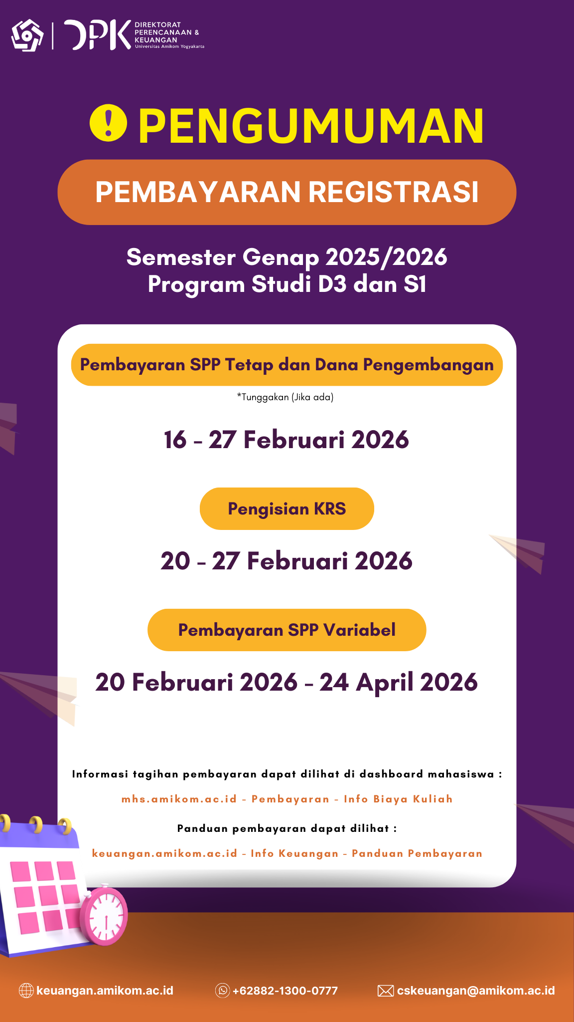 PENGUMUMAN REGISTRASI SEMESTER GENAP 2025/2026