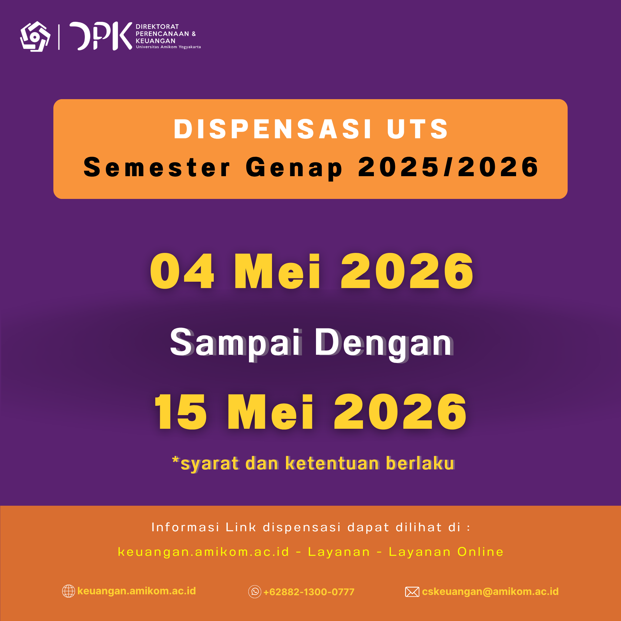 INFORMASI DISPENSASI UTS SEMESTER GENAP 2025/2026