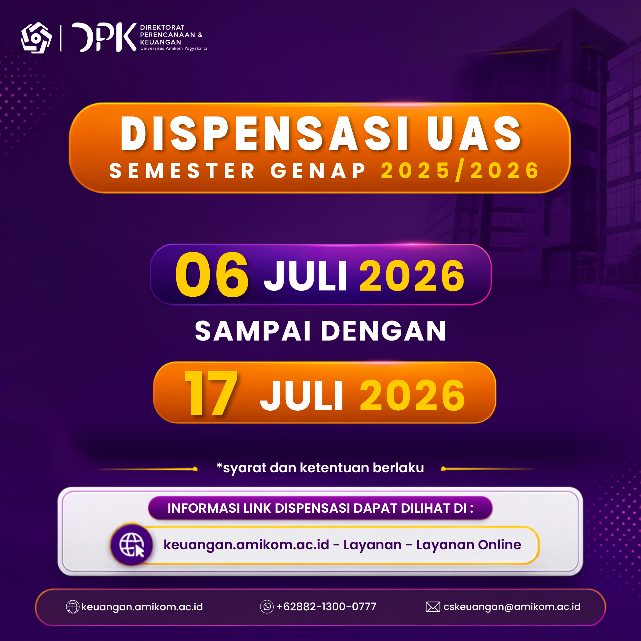 INFORMASI DISPENSASI UAS SEMESTER GENAP 2025/2026