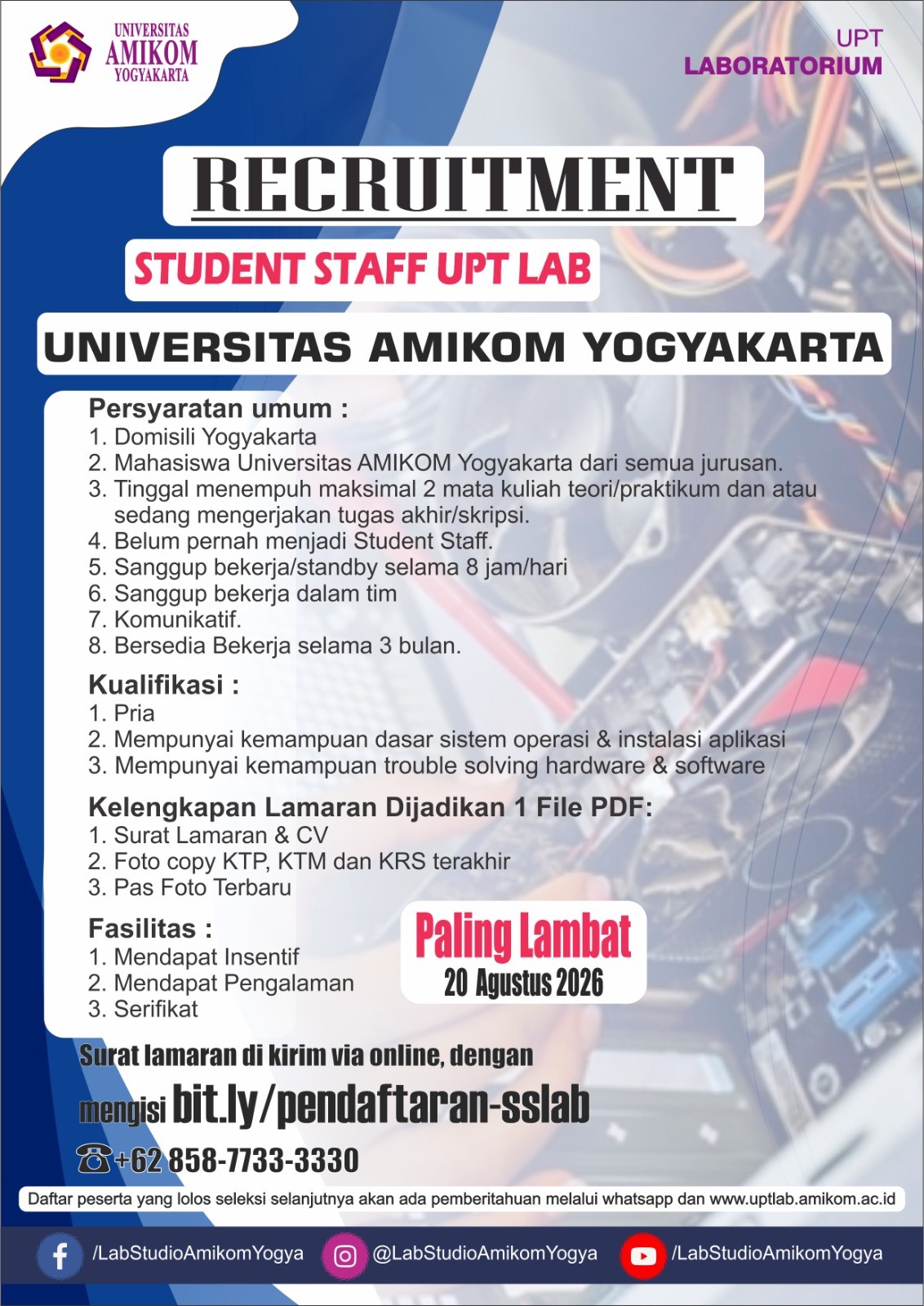 Rekrutmen Student Staff UPT Laboratorium Universitas AMIKOM Yogyakarta