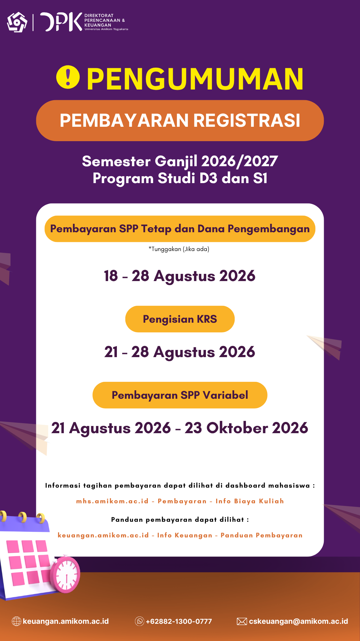 PENGUMUMAN REGISTRASI SEMESTER GANJIL 2026/2027