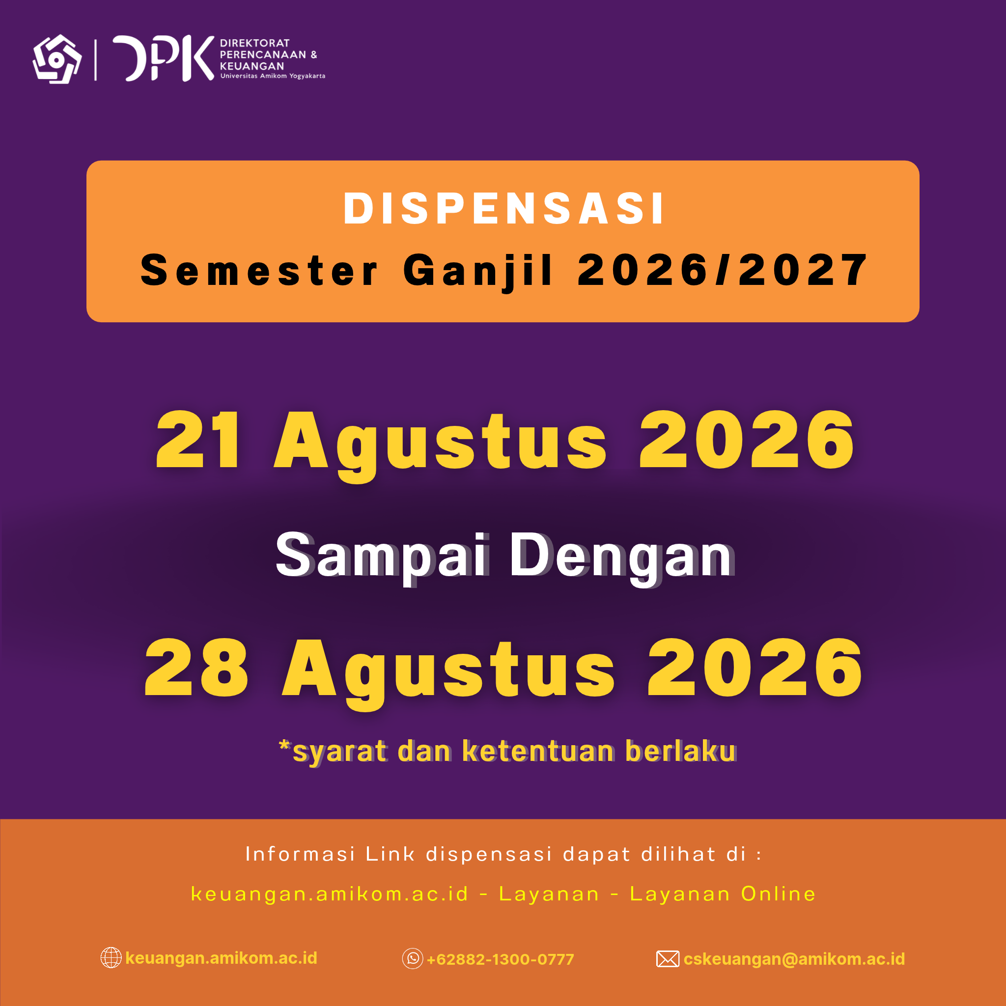 INFORMASI DISPENSASI SEMESTER GANJIL 2026/2027