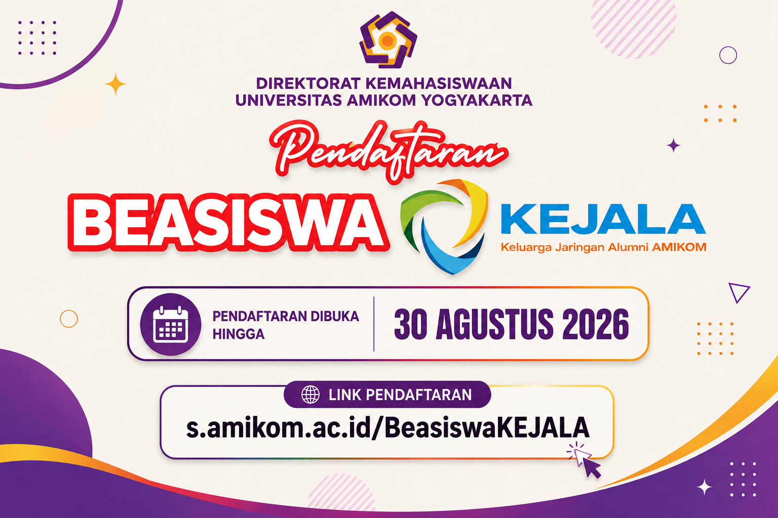 Informasi Pendaftaran Beasiswa Keluarga Jaringan Alumni Amikom (KEJALA)