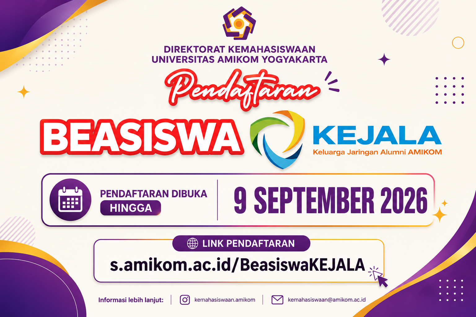 Informasi Perpanjangan Pendaftaran Beasiswa Keluarga Jaringan Alumni Amikom (KEJALA)